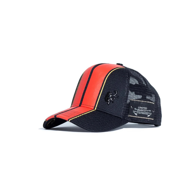 Red Monkey Racing Stripe Trucker Cap - Black & Red - قبعة